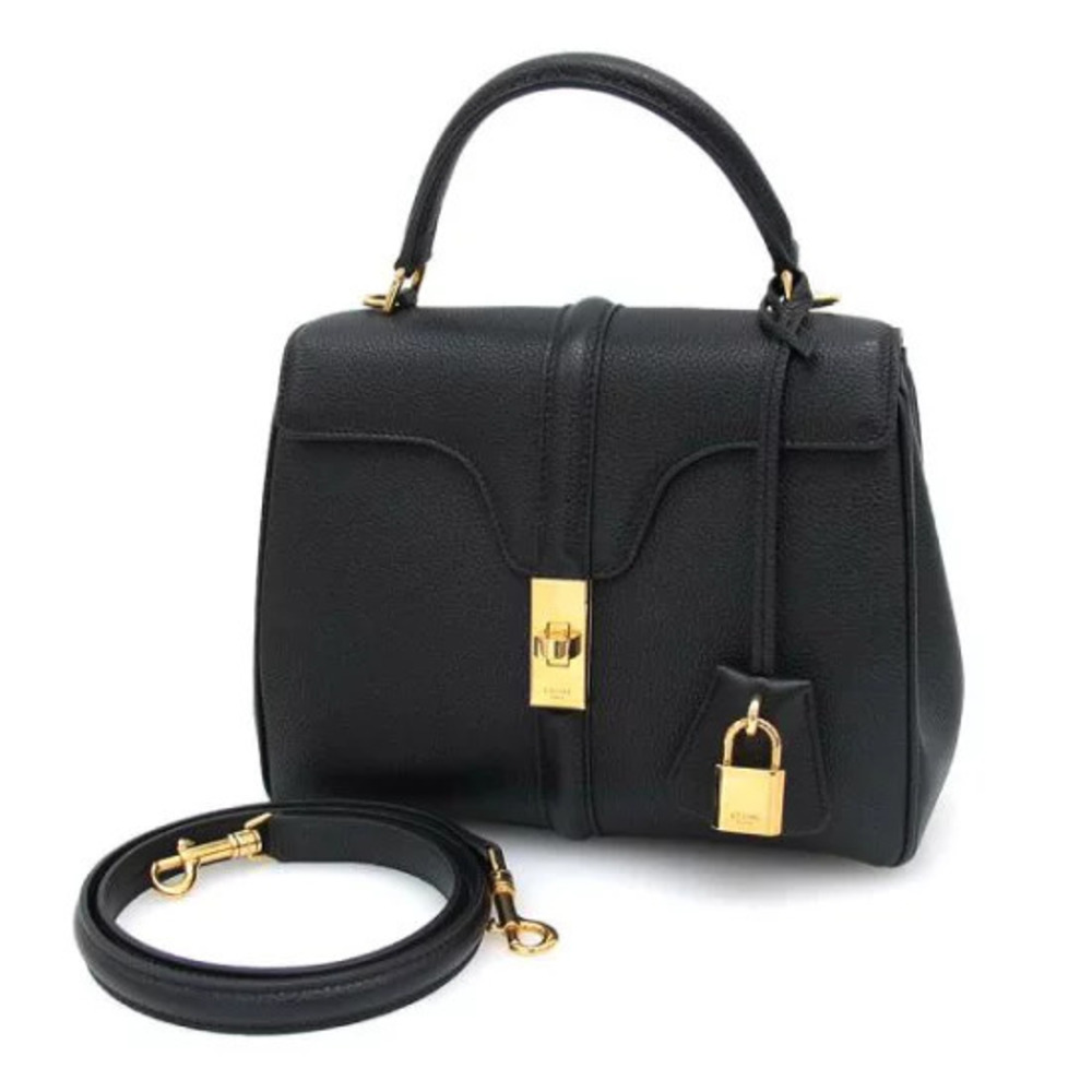 Celine Seize 16 bag satinated calfskin signature Black